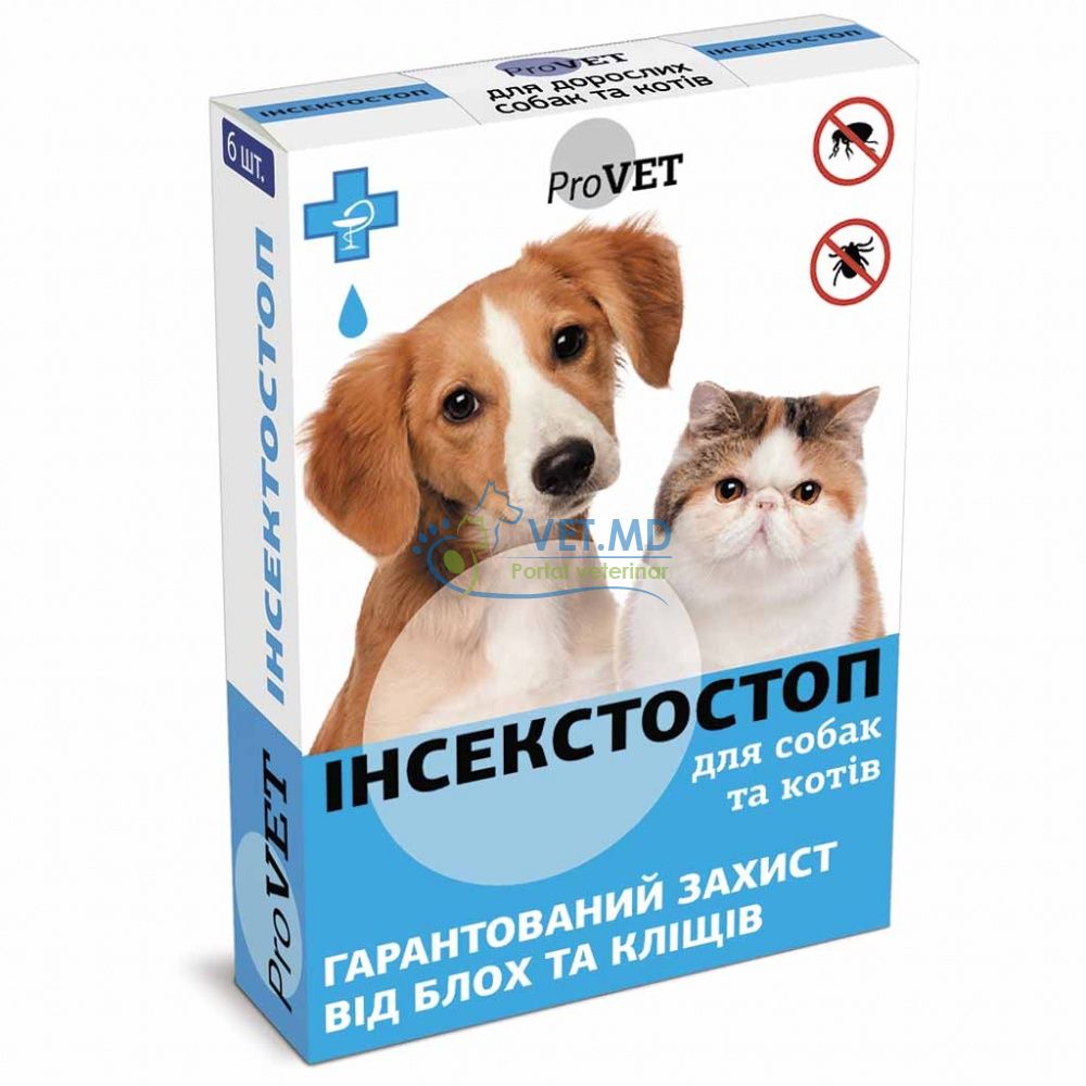 ProVET InsectoStop antiparazitar pentru caini și pisici, 6 pipete